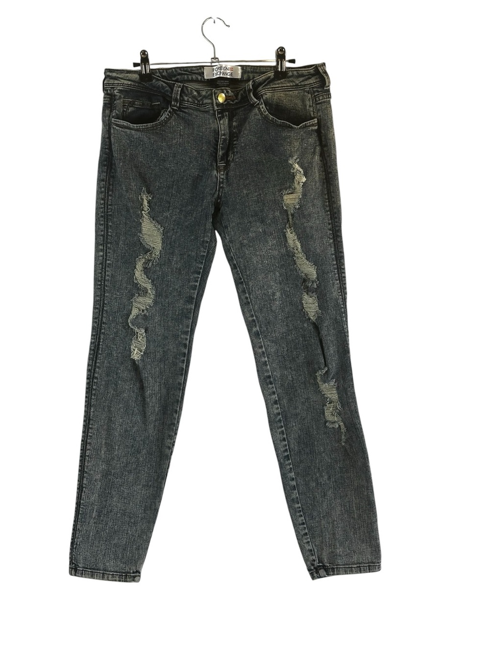 Foreign Exchange Distressed Skinny Jeans Women’s Size 30 Acid Wash Grunge Y2K